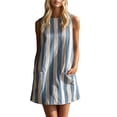 thumbnail image 2 of Dolkfu Blue Womens Summer Dresses Crew Neck Sleeveless French Style Mini A-Line Dresses Refined Patchwork Relaxed Fit Striped Dresses Blue,Xs, 2 of 6