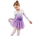 thumbnail image 2 of Ruyang Kids Gymnastics Dance Leotard Sets Girls Long Sleeve Gradient Ballet One‑Piece Shiny Performance Tulle Skirt 5-12 Years, 2 of 8