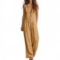 thumbnail image 2 of DailyTrove Women's Sleeveless Linen-Blend Jumpsuit, Casual Summer Wide-Leg Romper, 2 of 6
