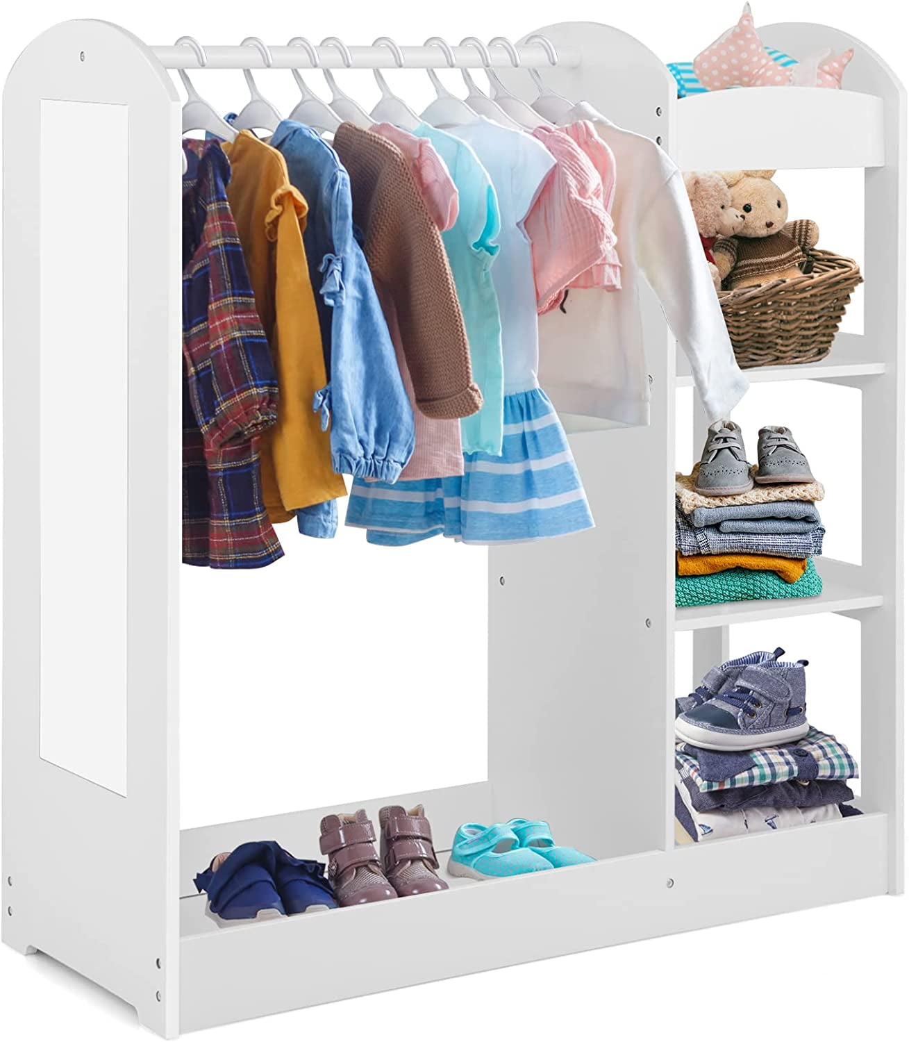 Kids Dress up Storage with Mirror, Clothes Rack, 3Tier Shelves, Bottom
