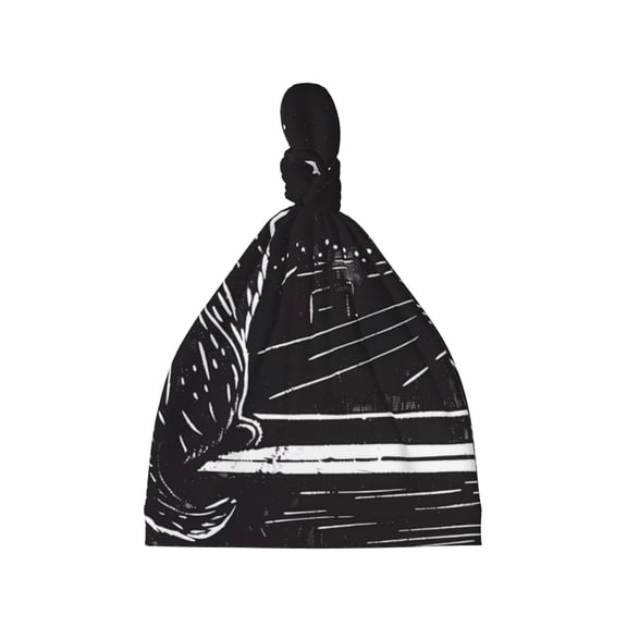 Balery Star Gazing Cat Illustration Pattern Baby Beanie, Knotted Baby Hat, Infant Hat, Newborn Beanie, Adjustable Beanie, Baby Cap, Newborn Headwear