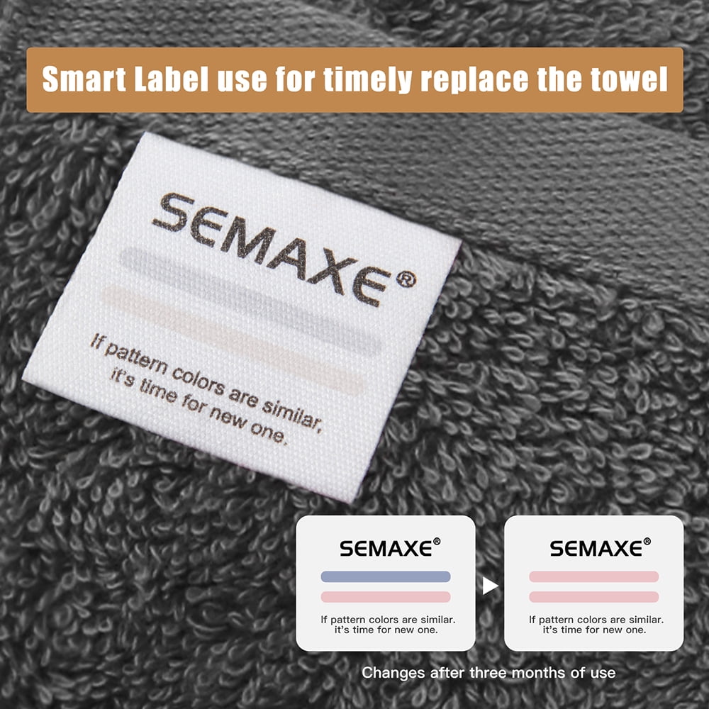 SEMAXE 100% Cotton Bath Towel Set Include 2 Bath Towels, 2 Hand Towels and 4 Washcloths (Gray)