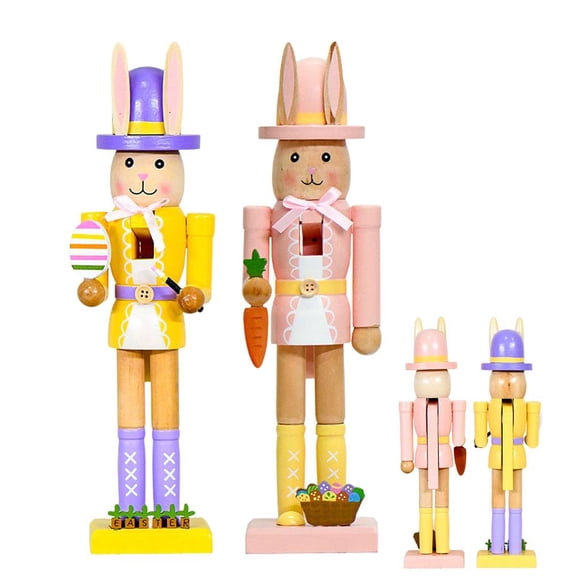 Nutcracker-Style Easter Rabbit Figurines - 12in Wooden Decor for Holiday Gifting