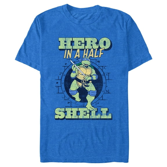 Men's Teenage Mutant Ninja Turtles Distressed Leonardo Hero in a Half Shell  Graphic Tee Royal Blue Heather 2X Large