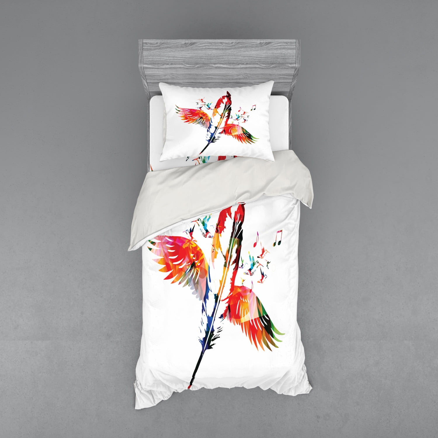 Feathers Duvet Cover Set, Imaginary Feather Fashioned of a Bird with