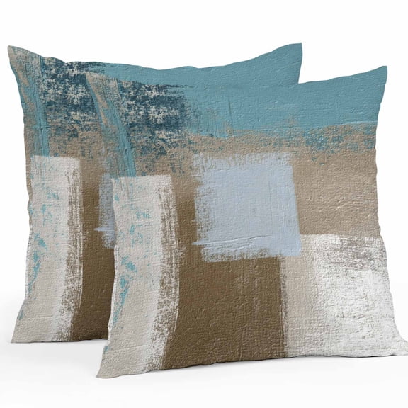 Throw Pillow Covers 24x24 Inch Set of 2, Teal Blue Waterproof Outdoor Pillow Covers, Brown White Minimalist Retro Smear Ombre Art Decorative Cushion Pillowcases for Couch, Sofa, Bed, Garden, Patio