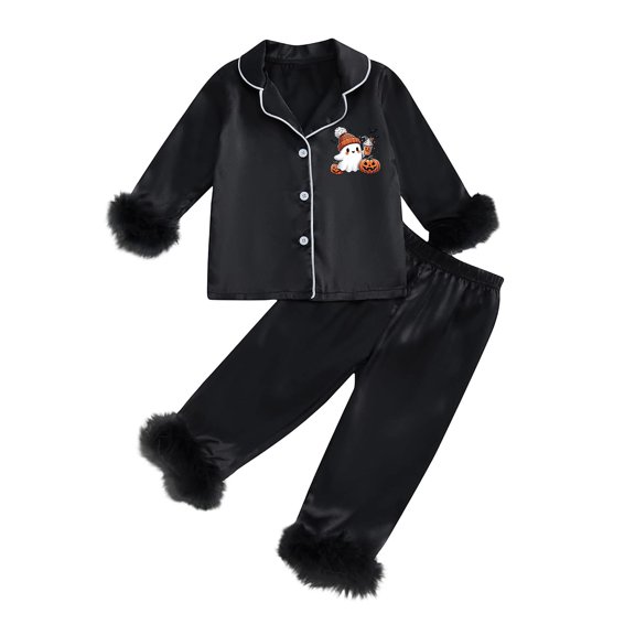 Shadoumai Halloween Pajamas for 10-12 O Neck Cute Printed Long Set Sleepwear Shirt and Pant Matching Comfy Loungewear Nightwear Outfits Sleepwear for