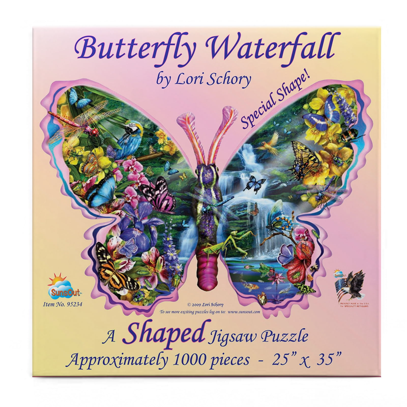 SUNSOUT INC - Butterfly Waterfall - 1000 pc Special Shape Jigsaw Puzzle by Artist: Lori Schory - Finished Size 24" x 35" - MPN# 95234