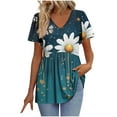 thumbnail image 2 of Rciityk V Neck T Shirts for Women Floral Printed Summer Tops Short Sleeve Shirts Trendy Casual Loose Pleated Dress Tunic Tops, 2 of 5