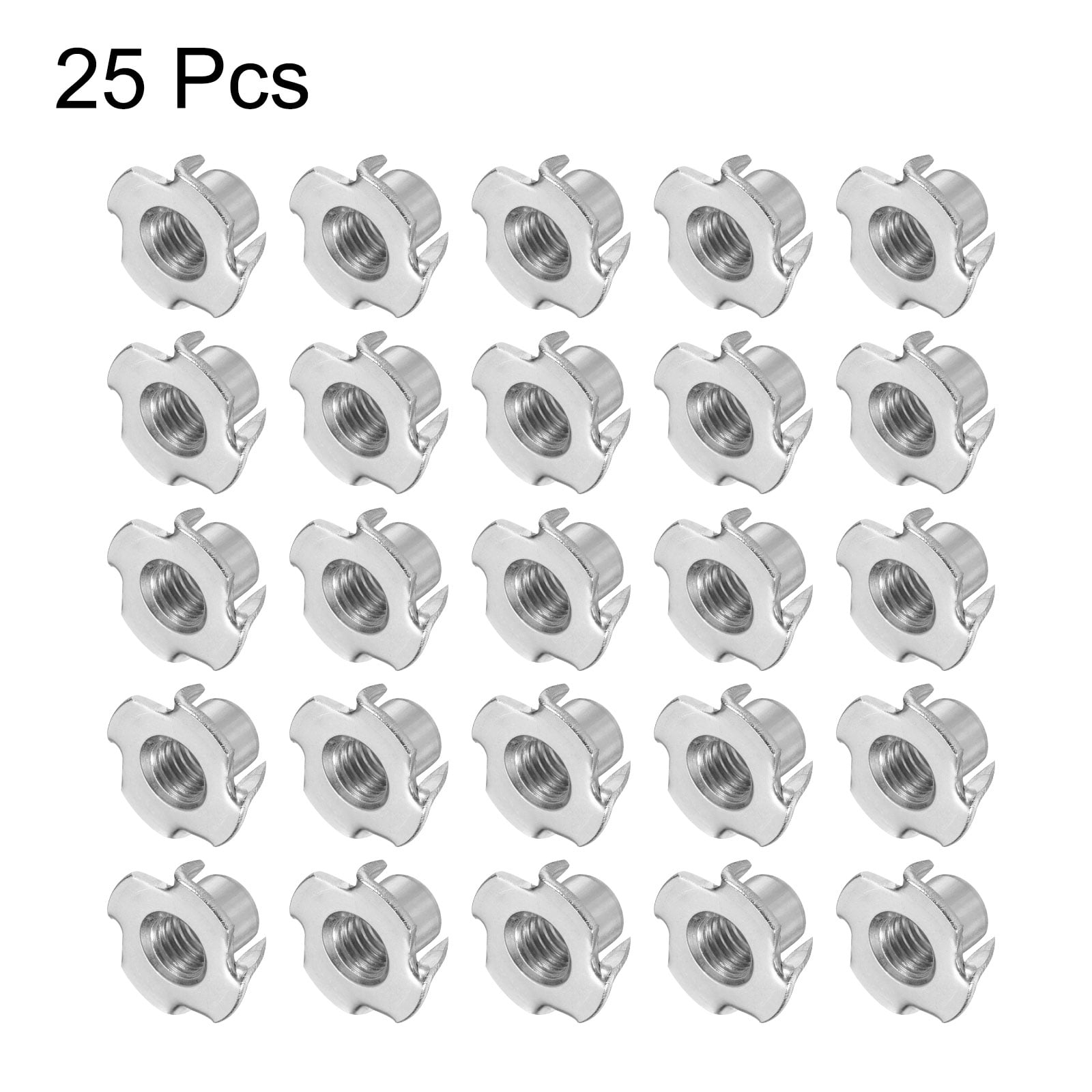 3/8x13mm T-Nuts 4 Pronged Tee Nut 304 Stainless Steel Threaded Inserts for Wood 25packs