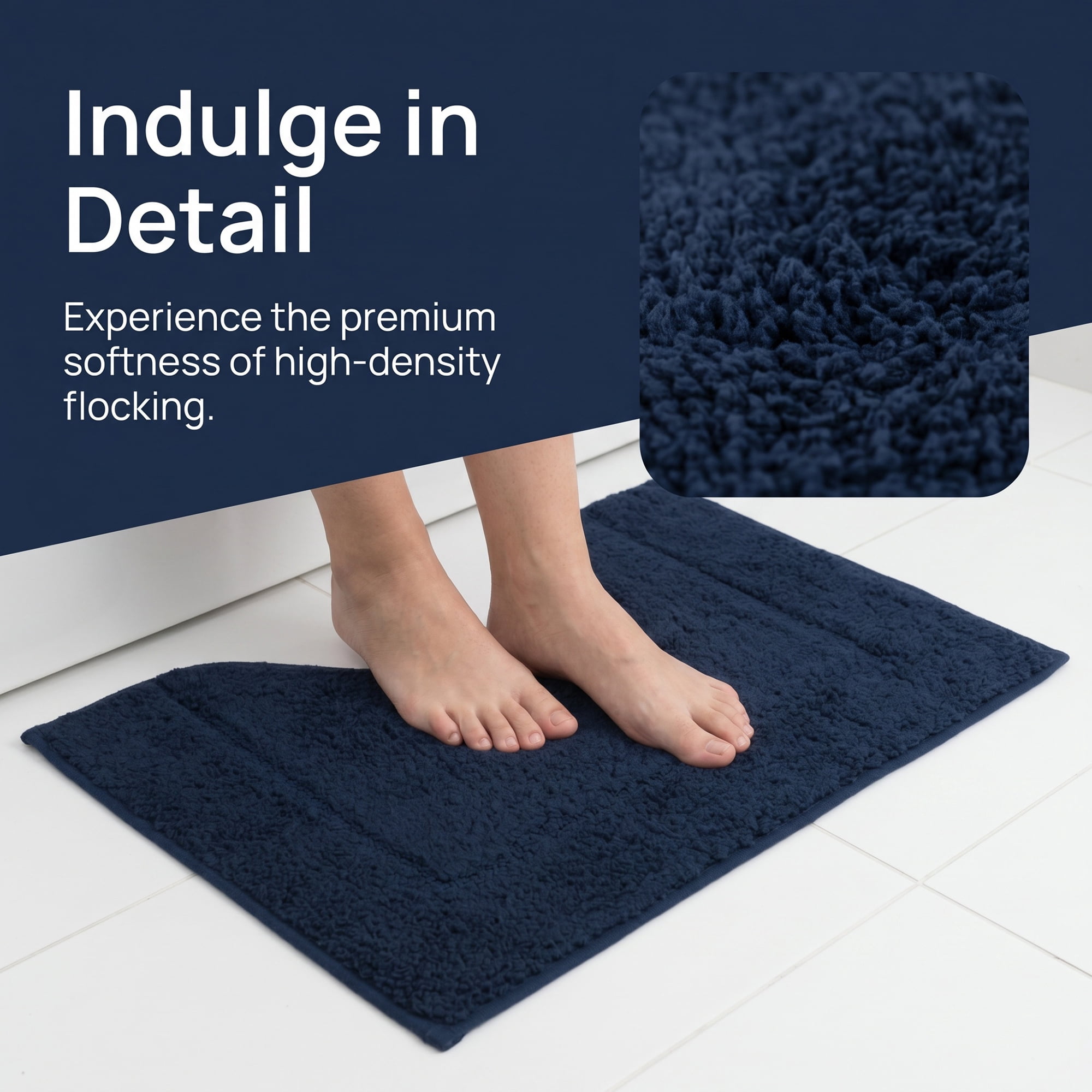 Unique Bargains U-Shaped Absorbent Non Slip Machine Washable Bath Mat Dark Blue 20" x 16"