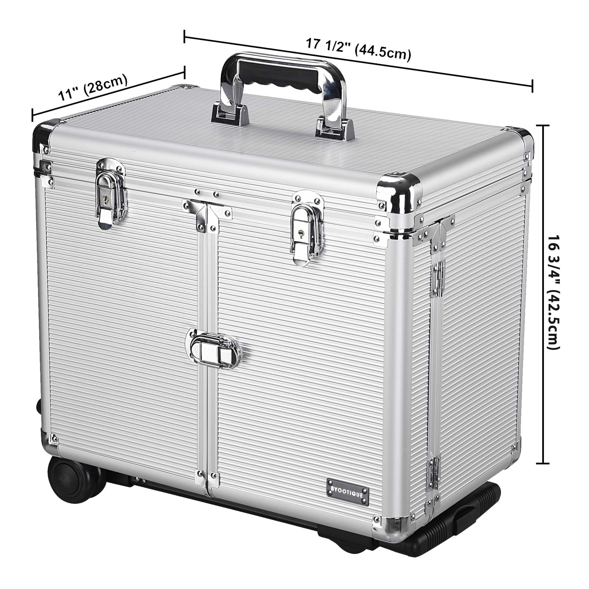 Byootique 16x9x15" Aluminum Rolling Makeup Case Trolley Clipper Trimmer Barber Tool Lock Box Hair Salon Stylist Train Key