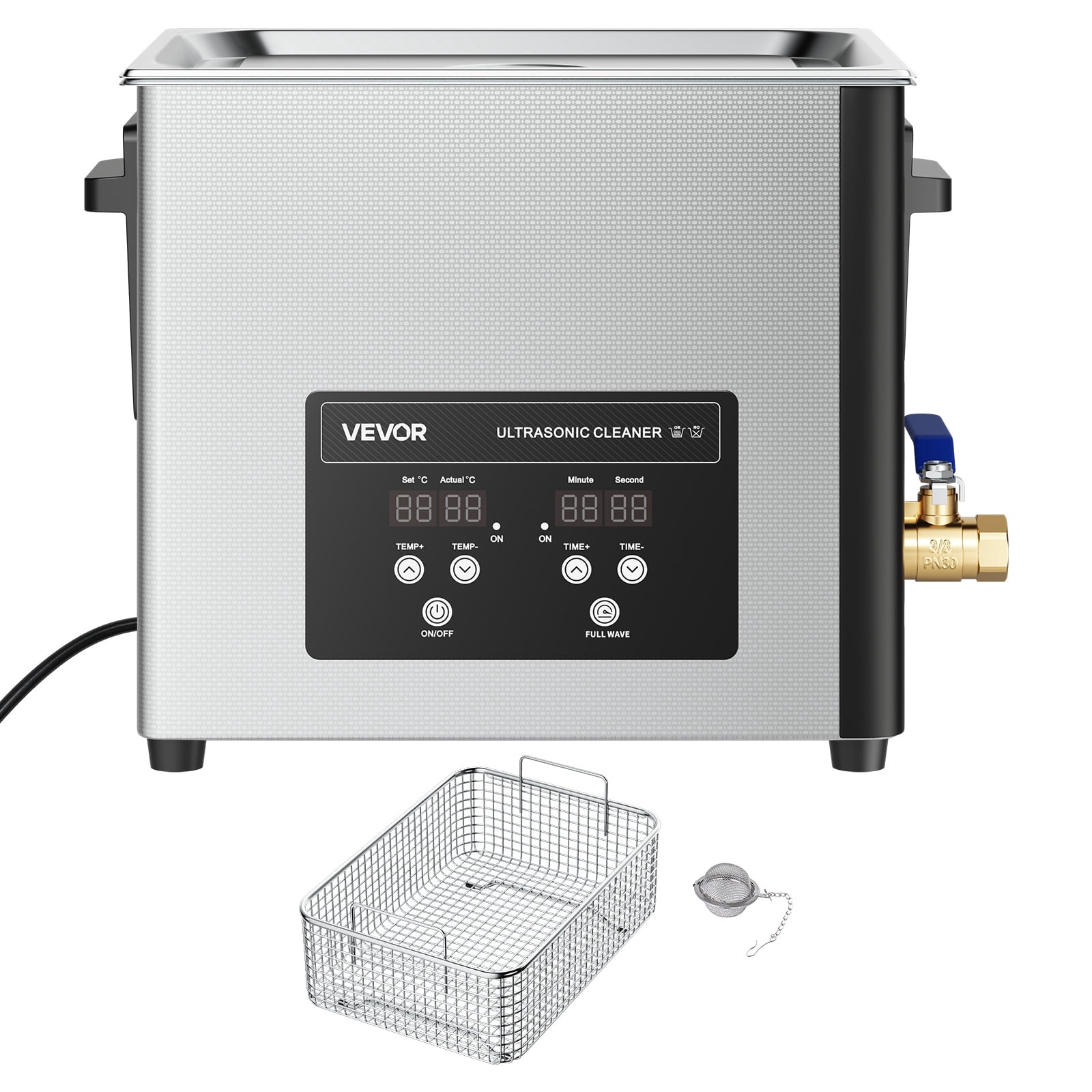 VEVOR 10L Ultrasonic Cleaner, Professional Ultrasonic Cleaner Machine with Cleaning Basket & Digital Display, 180W Stainless Steel 40kHz Cleaning Machine for Watches,Razors,Jewelry,Coins,and More