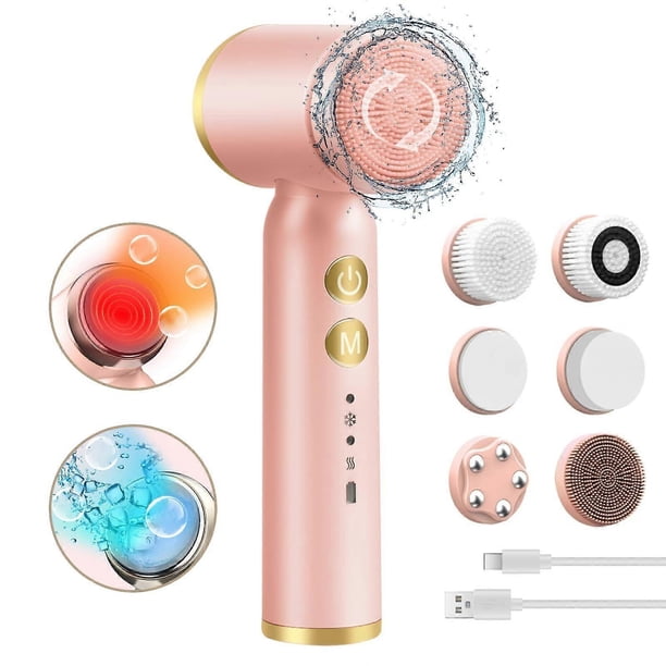 6-in-1 Electric Facial Cleansing Brush, Hot/Cold Massage Exfoliator Deep Pore Cleaner, Waterproof Silicone Face Scrubber