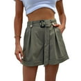 thumbnail image 1 of Pantalones cortos de mujer cintura corbata botón decoración casual moda verano senderismo pantalones cortos con bolsillos y cinturón OD verde M, 1 of 8