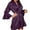 Purple, variant on harmtty Women Pajamas Cardigan Silky Above Knee Long Sleeves Solid Color Satin Tight Waist Ruffle Lace Up Lady Sleeping Gown for Bedroom,Purple