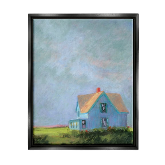Stupell Industries Distant Rural House Dark Cloudy Sky Painting Jet Black Floating Framed Canvas Print Wall Art, Design by Sweetwater