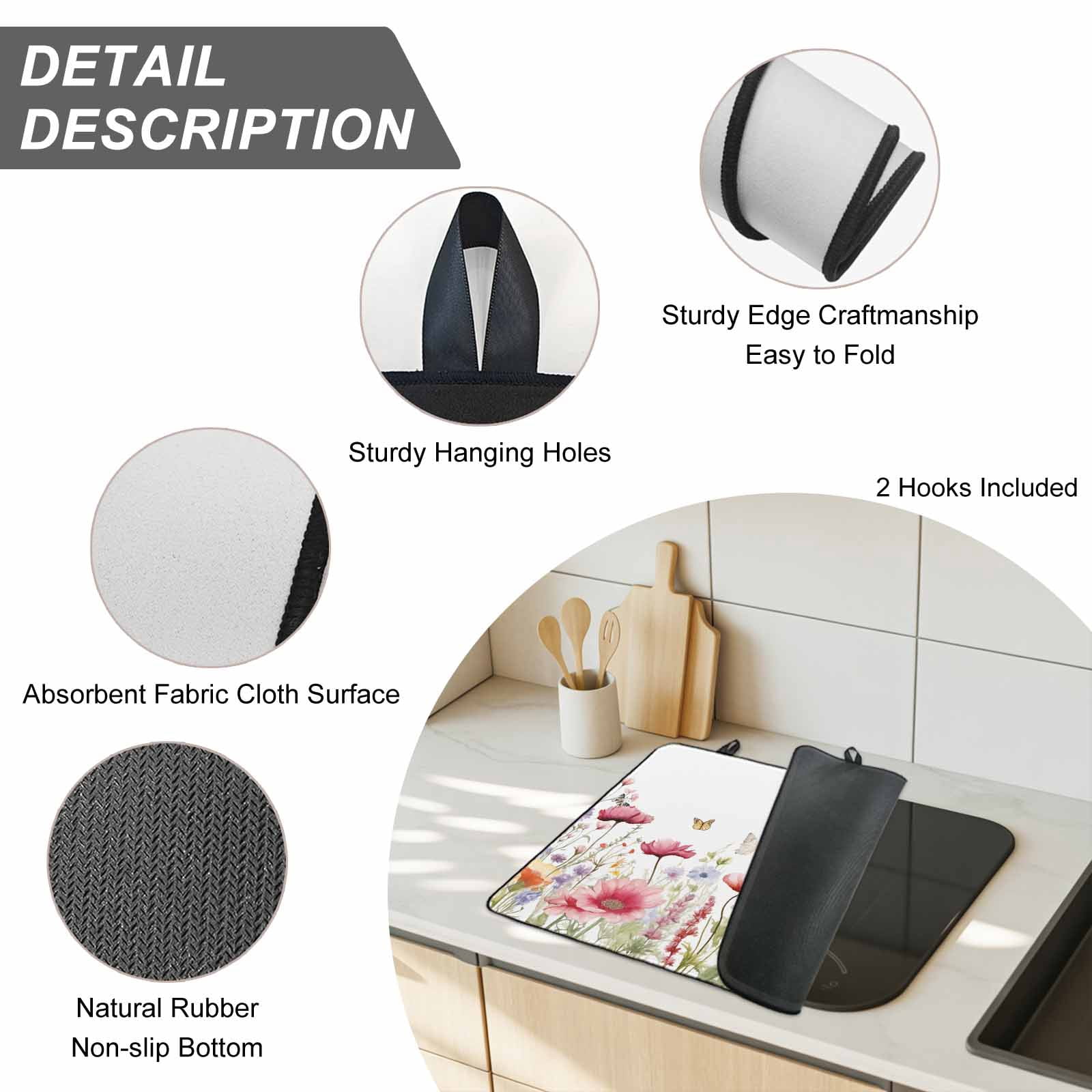 Spring Floral Stove Top Cover for Electric Stove, Heat-proof & Non Slip Glass Top Stove Cover Protector, Coloful Summer Botanical Flowers Butterfly Kitchen Flat Cooktop Rubber Mat 24x21 Inches