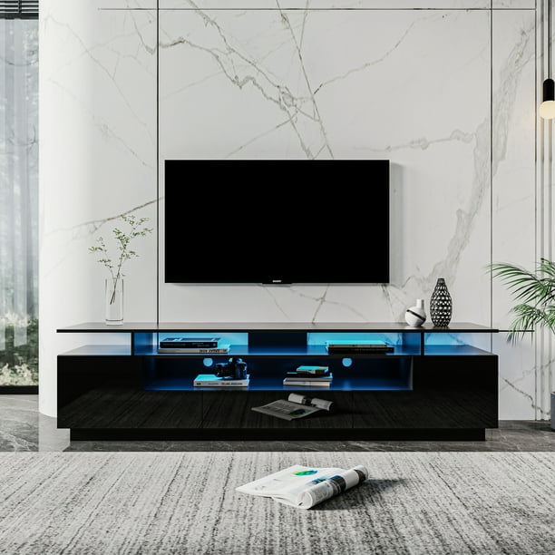 Holaki Modern Black TV Stand for 80 Inch TV Stands, 20 Colors LED TV