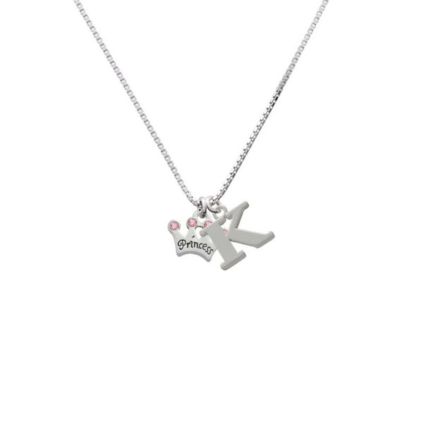 Delight Jewelry Silvertone Small Princess Crown With Pink Crystals K Initial Necklace Walmart Com Walmart Com