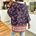 thumbnail image 6 of Women Casual Hooded Sweatshirt 3/4 Sleeve Floral Pattern Oversized Pullover Loose Fit Drawstring Hoodie Trendy Travel And Going Out Pullover Tops, 6 of 6