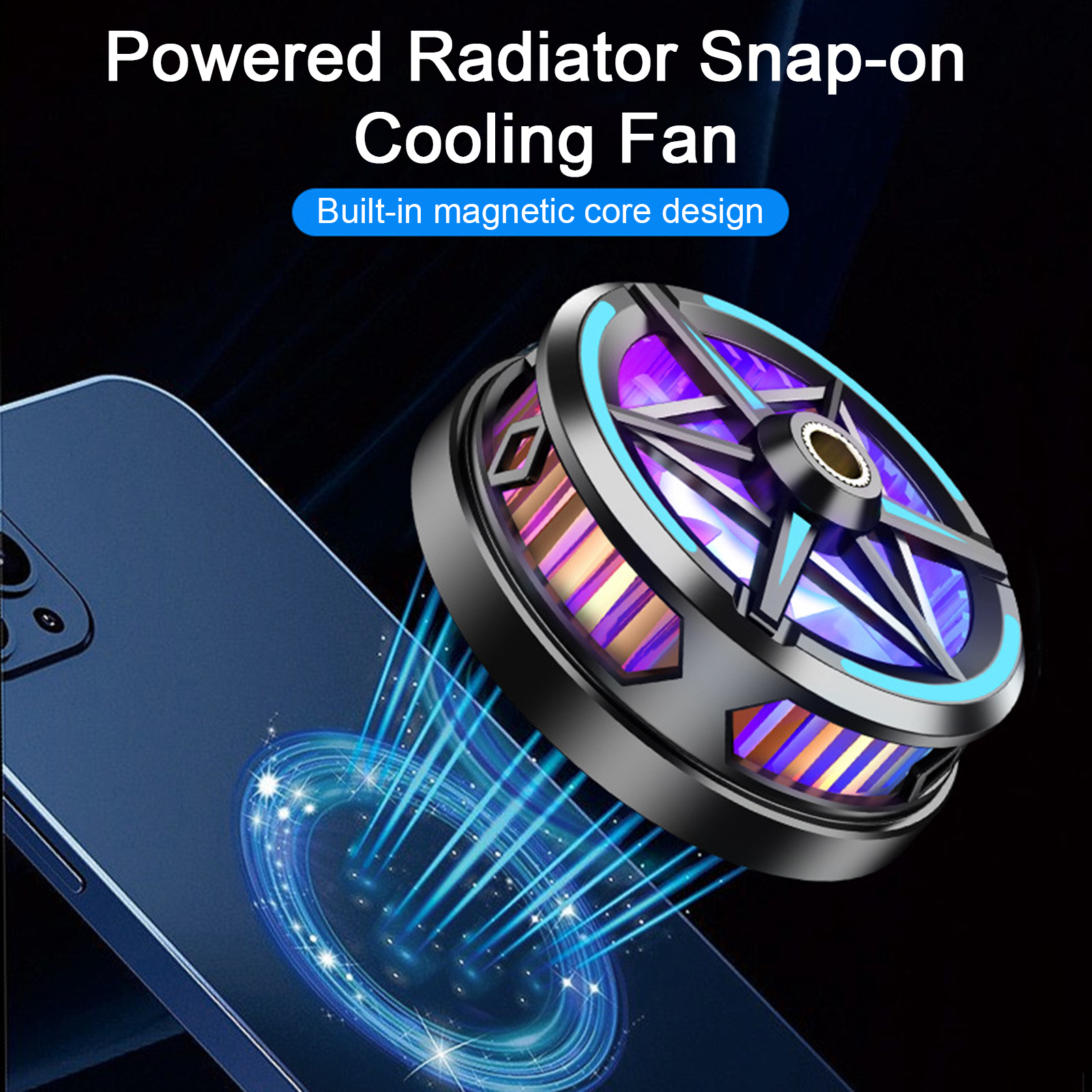 Bluethy Phone Cooler Magnetic with RGB Light Powerful Turbo Fan Quiet Rapid  Cooling Powered Radiator Snap-on Cooling Fan Mobile Phone Supplies