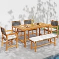thumbnail image 1 of Costway 6PCS Patio Dining Set, Acacia Wood Table & Bench & 4 Armchairs with Umbrella Hole, 1 of 10