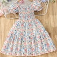 thumbnail image 4 of Zwiiyzr Baby Girl Clothes Floral Dress Crewneck Puff Sleeve A-Line Smocked Dress Toddler Baby Girl Clothes Summer Dress 2-8T Multicolor, 4 of 8