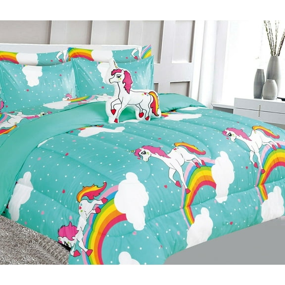 SAMIMPORT-2011 8-Piece Unicorn Blue Comforter Set, Full
