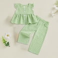 thumbnail image 2 of kpoplk Kids Baby Girls Summer Outfits Solid Color Round Neck Sleeveless Clothes Toddler Tank Tops Bell-bottom Elastic Waist Wide Leg Dance Pants Set Size 3-4 Years,Green, 2 of 4