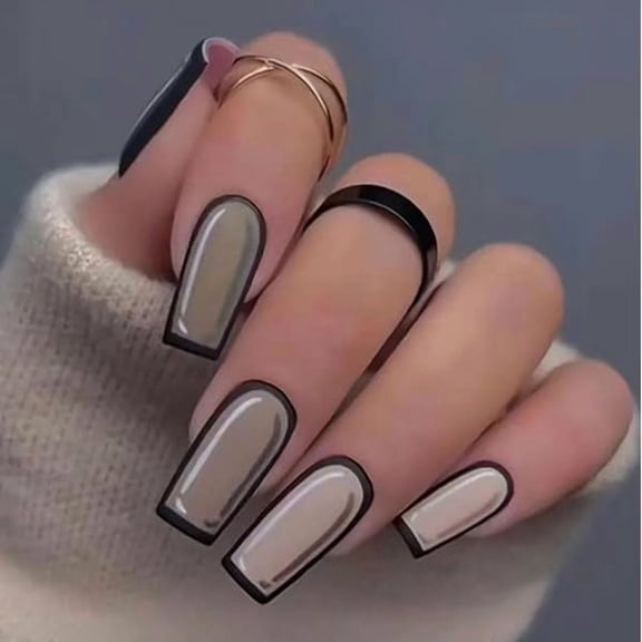 WEEKS Black Press on Nails Medium Fake Nails Matte Acrylic Nails with Design Square Nails for Women