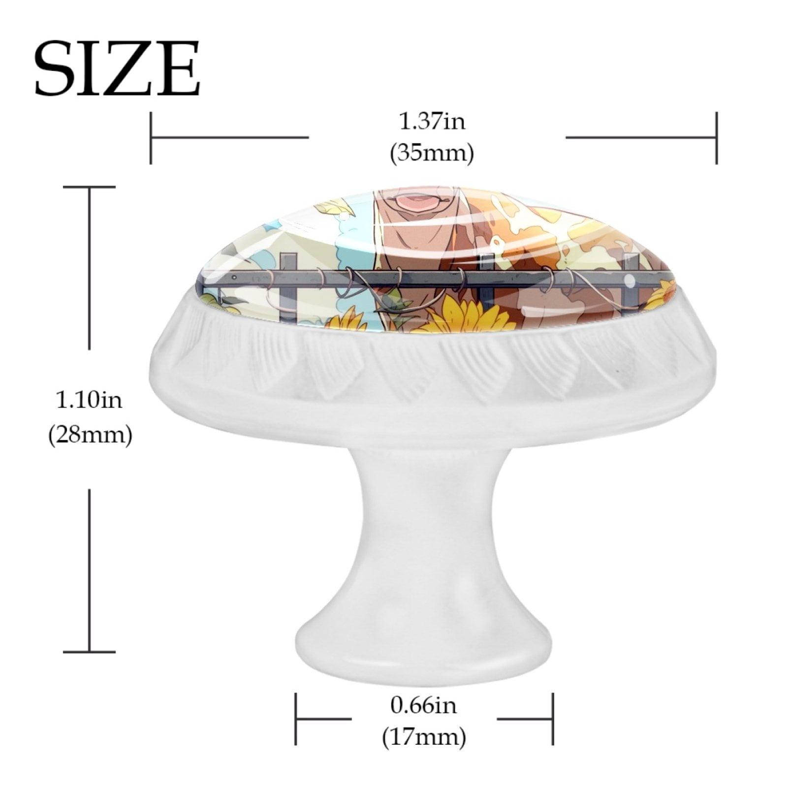 4 Pcs Cow and Sunflower Knobs for Kitchen Cabinet Cupboard Dresser Bookcase Drawer Pulls Handles Round Home Decor