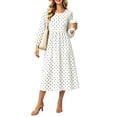 thumbnail image 2 of VBVC Women's Polka Dot Smocked Waist Midi Dress , Ladies' Long Sleeve Crew Neck A-Line Modest Dress , Casual Fall Flowy Swing Dresses For Women,White,S-2XL, 2 of 5