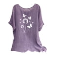 thumbnail image 3 of Eryao Chemise en Lin Imprimée pour Femmes Manches Courtes Col Rond Tops Été Pissenlit et Papillon Blouses Graphiques, Violet, TTG, 3 of 8