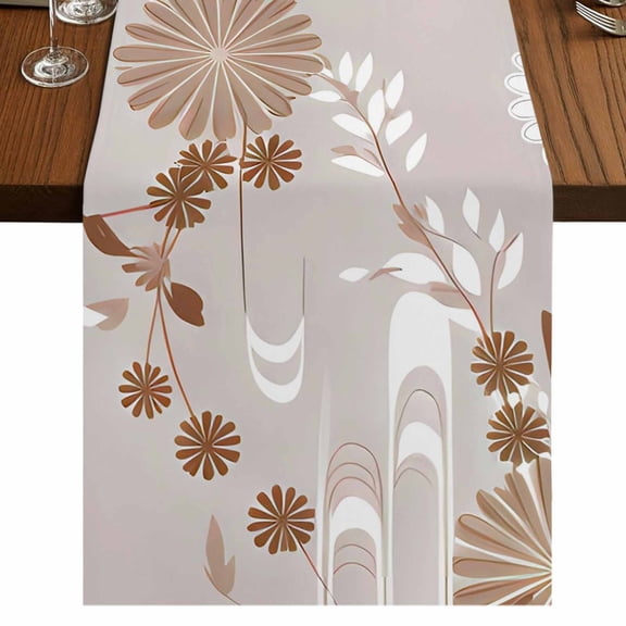 Table Runners 48 Inches Long Dress Scarves, Brown White Floral Farmhouse Kitchen/Dining Table Runner, Short Coffee Tablerunners, Spring Botanical Leaves Farmhouse 13x48 Inch