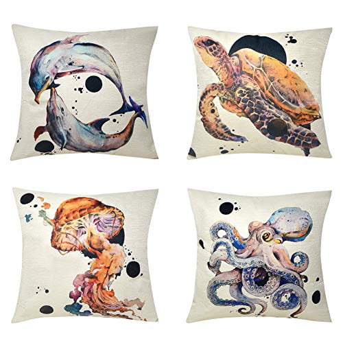 US Seller-4pcs cushion covers turtle map fish starfish home decor items cheap 