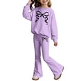 thumbnail image 4 of XEGLSBU Baby Girl Outfits 9-12 Months Fall Girls Long Sleeve Top and Flare Pants with Bow Print Two Piece Outfit for Kid Light Purple Size 4-5 Years, 4 of 4