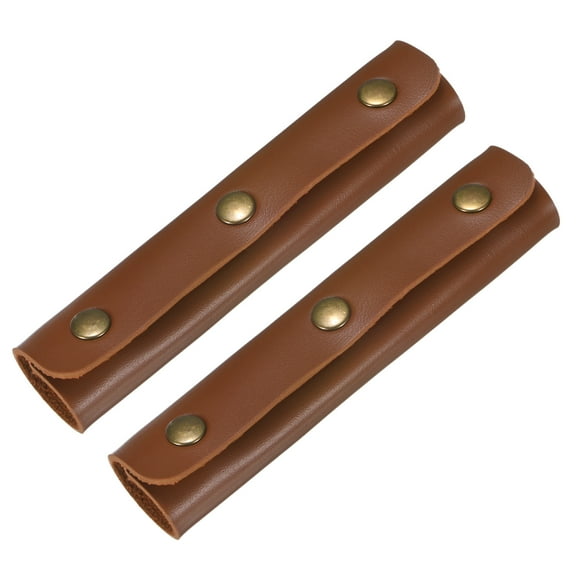 Uxcell 2Pcs Leather Handle Wrap with 3 Metal Clasps for Suitcases,Dark Brown