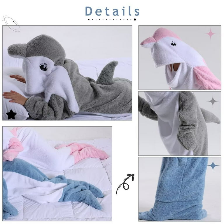 Petrella Dolphin Hoodie Onesie Costume Adult Blanket Dolphin Pajamas Animals Sleeping Bag Pink XS Walmart