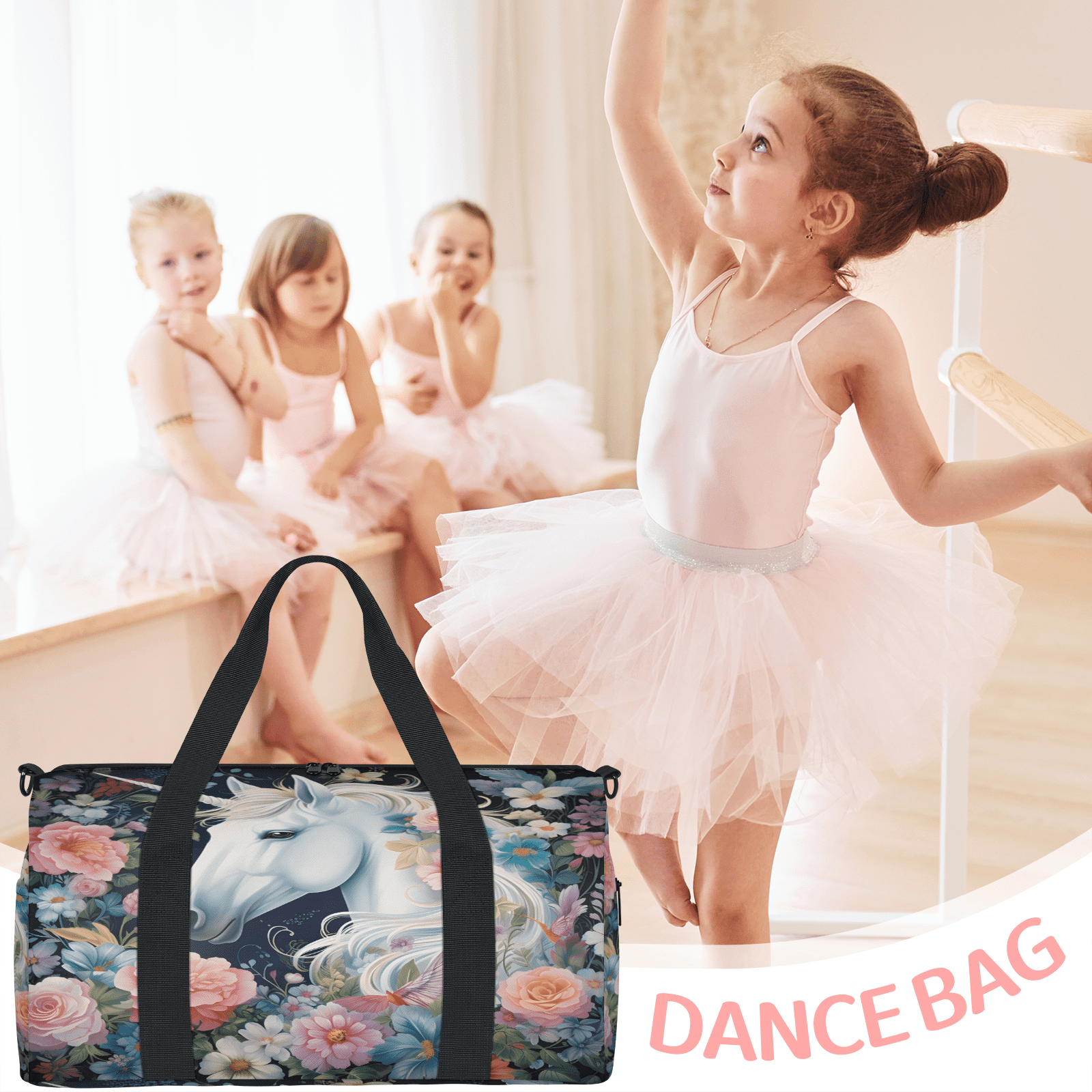 Herdesigns Unicorn Gym Bag for Women, Duffle Bag for Travel Sport, Funny Unicorn Lightweight Waterproof Carry on Weekender Dance Yoga Workout Bags