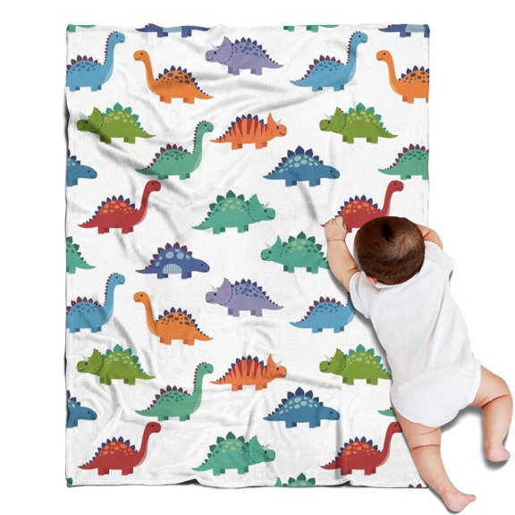 White Dinosaurs Colorful Species Pattern Blanket,Comfortable Soft Lamb Wool Throw Blanket,All Season,Warm Lightweight Blankets for Sofa Bed Couch Living Room Chair,30"x40"