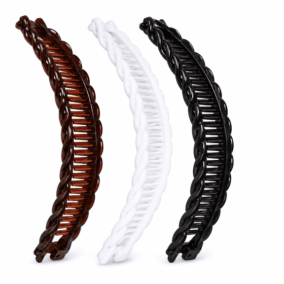 Clincher Combs Banana Combs Banana Clip Grip Comb Fishtail Fish Hair Lady Fish Shape Ponytail Banana Clip Girls Long Women Clamp Accessory (Brown, White, Black)-3 Pieces