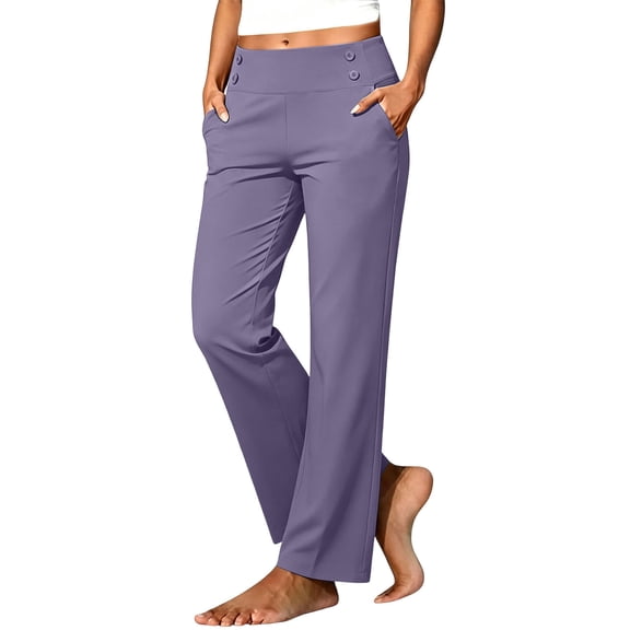 Dagugfen Golf Pants for Women Straight Leg Full Length Elastic High Waisted Sports Casual Pants with Pockets(XL,Purple)