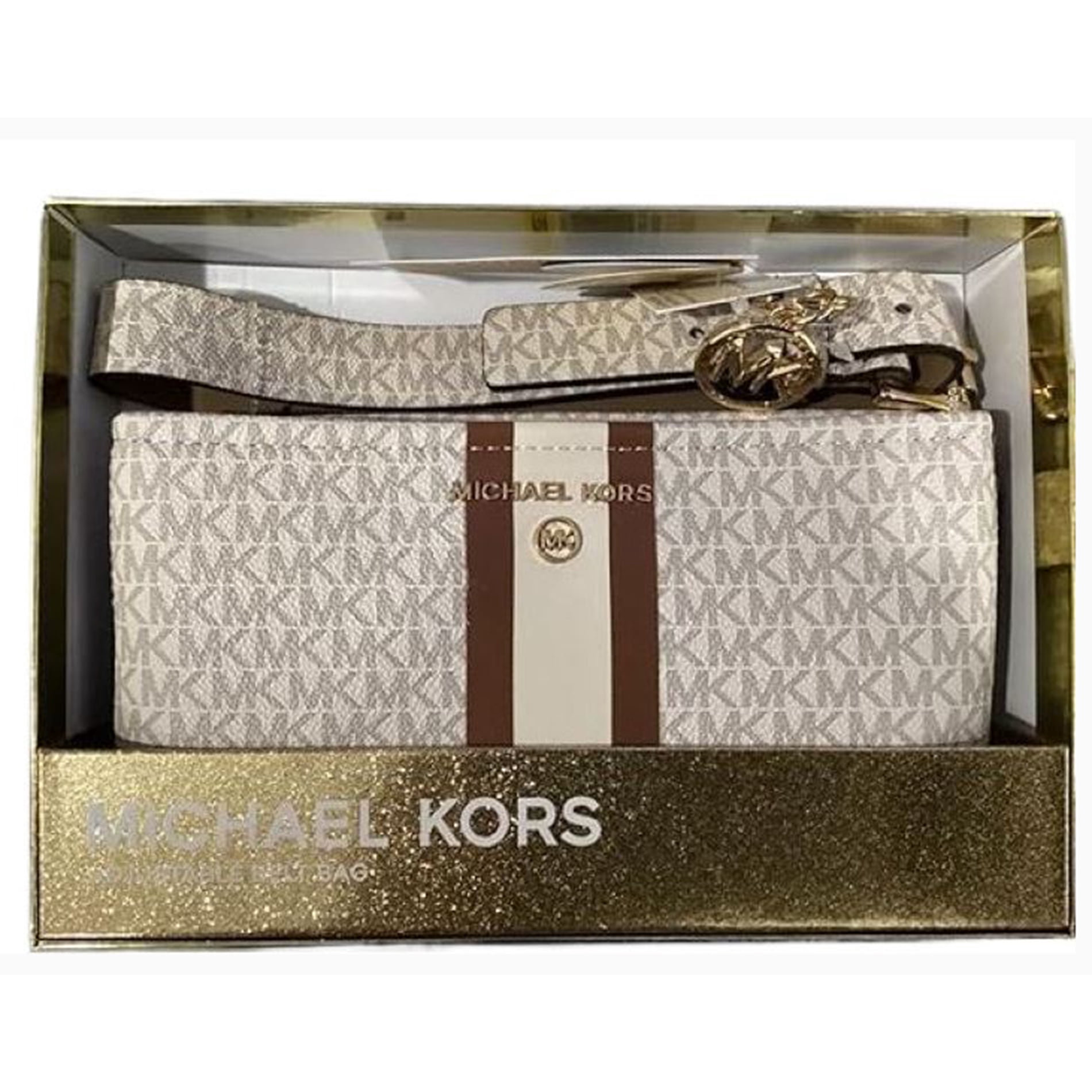 Brand New Michael Kors Zippered Belt Bag Fanny Pack Tan Logo w/ White Stripe Amazon.com | Michael Kors Vanilla Fanny Pack XL | Waist Packs main image 4
