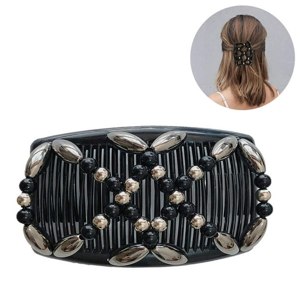 Double-row Insert Comb Hair Iron Hair Combs Magic Wooden Beads Double Hair  Comb Clip Stretchy Hair Clips for Any Hair 