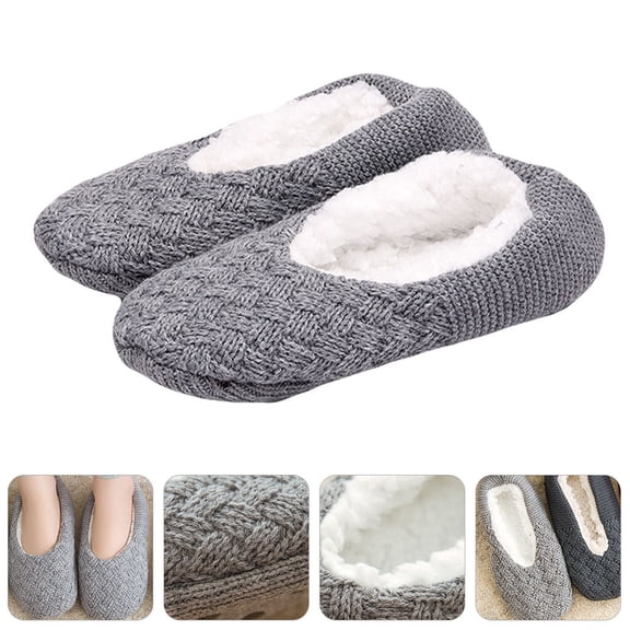 OATIPHO 1Pair Soft Fuzzy Slipper Socks Light Grey with and Non Slip Pads for Indoor Use