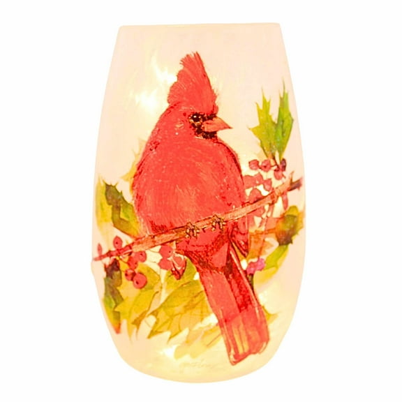 Stony Creek 5.25In Birds Of Winter Pre-Lit Small Vase, Glass, Cardinal  Holly Berries Gfb4204 Single