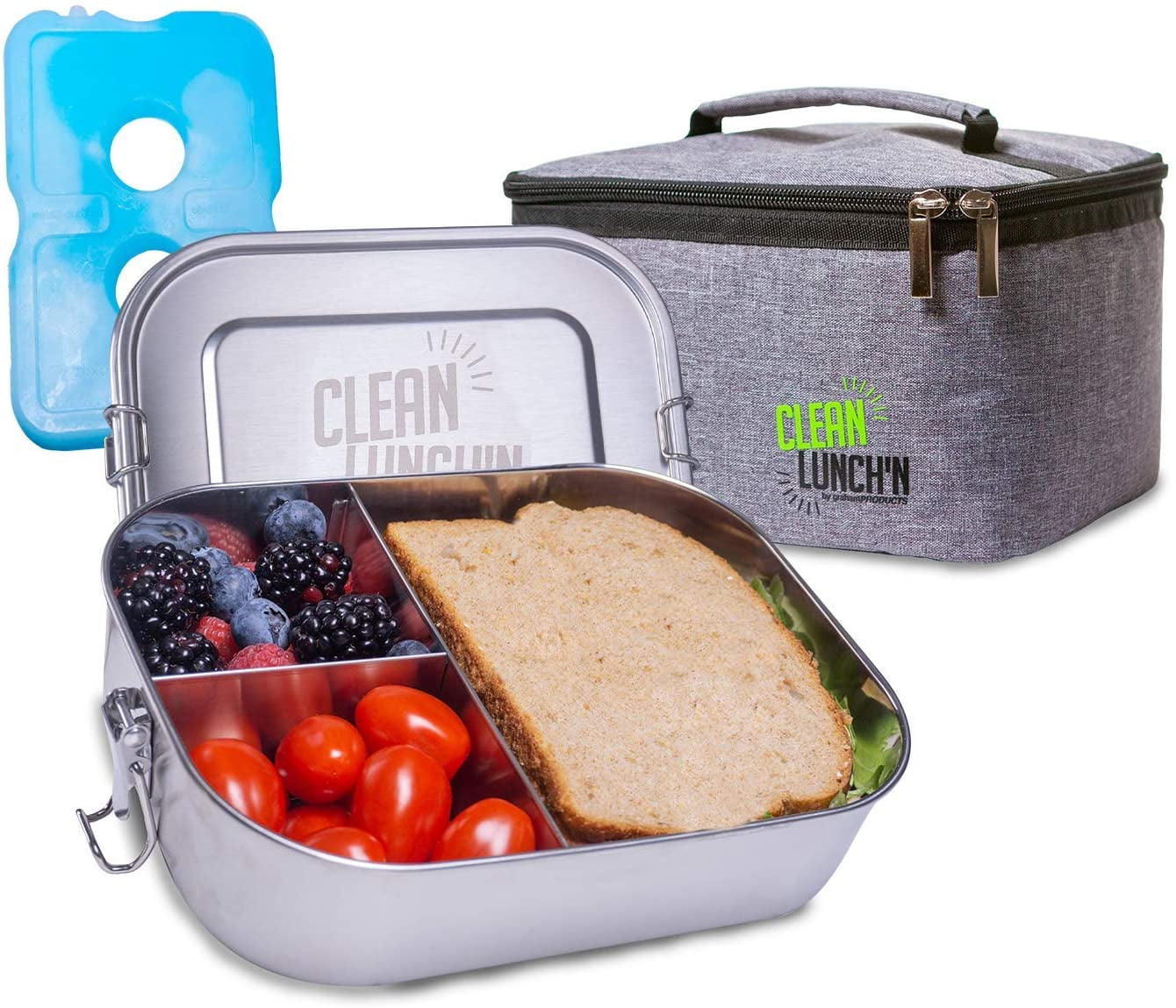 OLD Clean Lunch'n 3pc Reusable Stainless Steel Large Metal Lunch Box