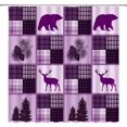 thumbnail image 1 of Rustic Bear Shower Curtain Buffalo Check Patchwork Cabin Camping Wildlife Bear Deer Moose Pine Tree Pinecone Farmhouse Vintage Hunting Purple Fabric Home Bathroom Decor Set with Hooks（84"Wx70"H）, 1 of 3