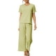 thumbnail image 1 of Conjuntos de pijama para mujeres INSPIRE CHIC, cuello redondo, manga corta, sólido, acanalado, ropa de dormir casual, pijamas para damas, S, verde claro, 1 of 6